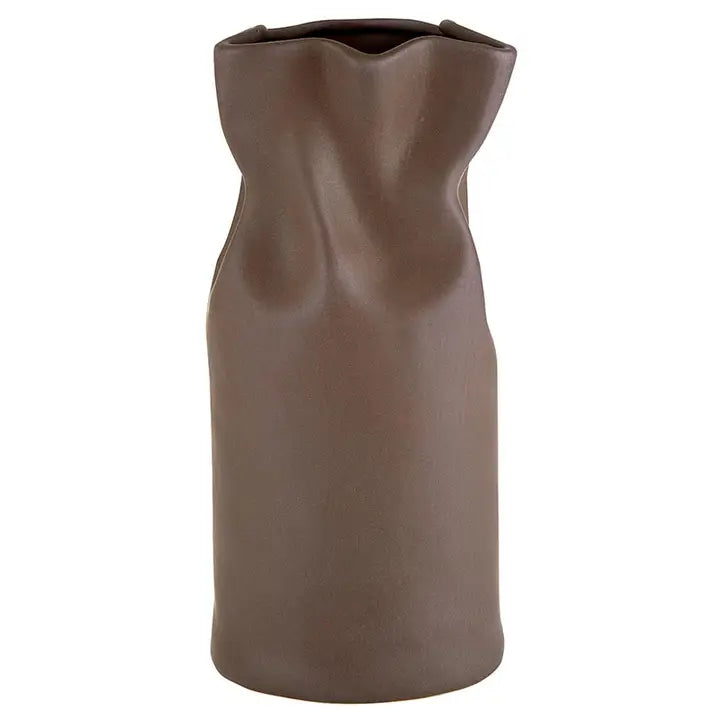 MATTE BROWN CINCHED CERAMIC VASE