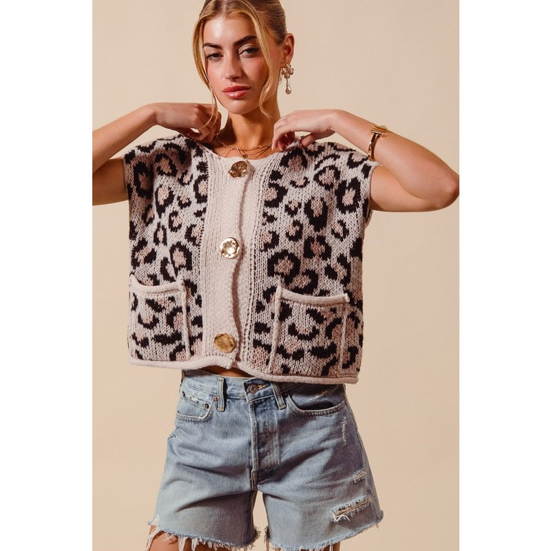 LEOPARD SWEATER VEST TOP