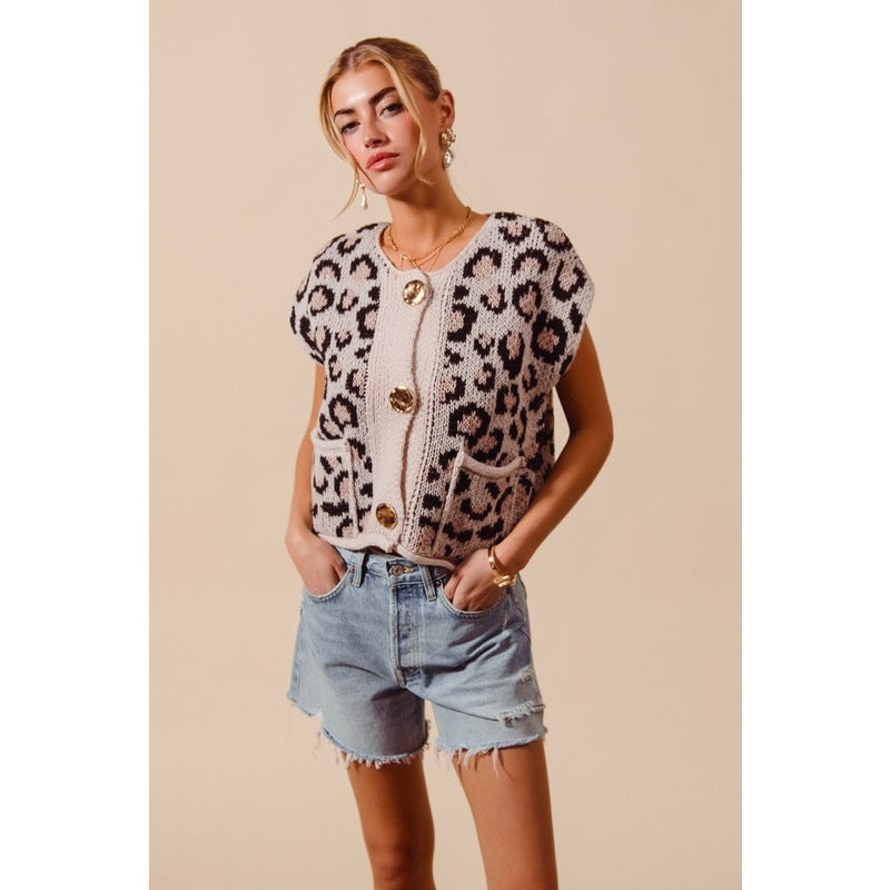 LEOPARD SWEATER VEST TOP