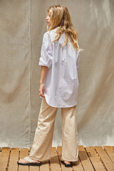 WHITE WOVEN COTTON BUTTON DOWN SHIRT