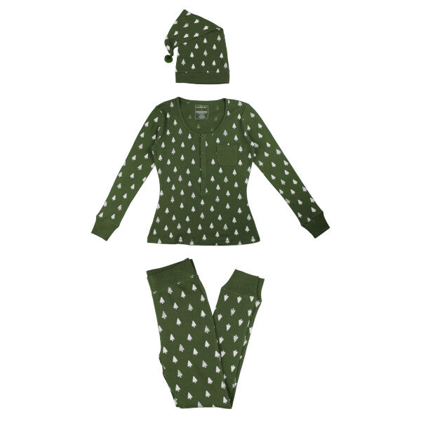 ORGANIC FROSTY PINE WOMEN'S PJ & CAP SET