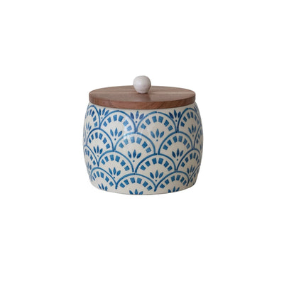 HAND-PAINTED STONEWARE CANISTER WITH LID