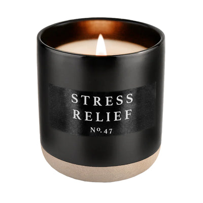 STRESS RELIEF SOY CANDLE - BLACK STONEWARE JAR - 12 OZ